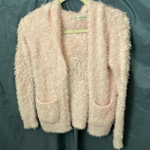 Abercrombie Kids: Pink fuzzy Sweater with metallic thread-hoodie- Girls Small - Picture 1 of 16